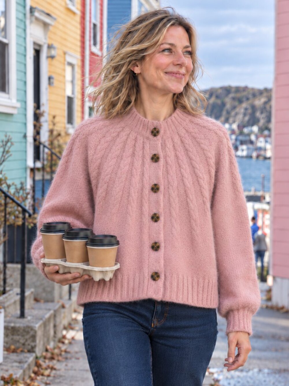 Madewell Harwood Cable Knit Mock Neck Cardigan Heather Blush Pink Small NWT Wool